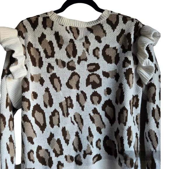 CHASER Leopard Print Button Up Ruffled Cardigan Size Large - Picture 2 of 8